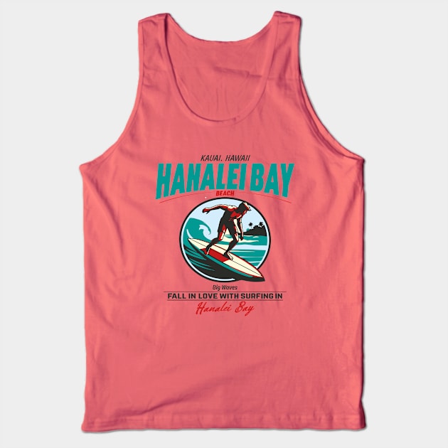 Hanalei Beach Bay Surfer Vintage Tank Top by Alexander Luminova